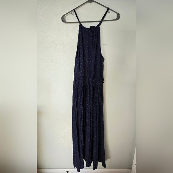 Pretty Garden Navy Swiss Dot Halter Neck Maxi Dress Size Small - Picture 3 of 9